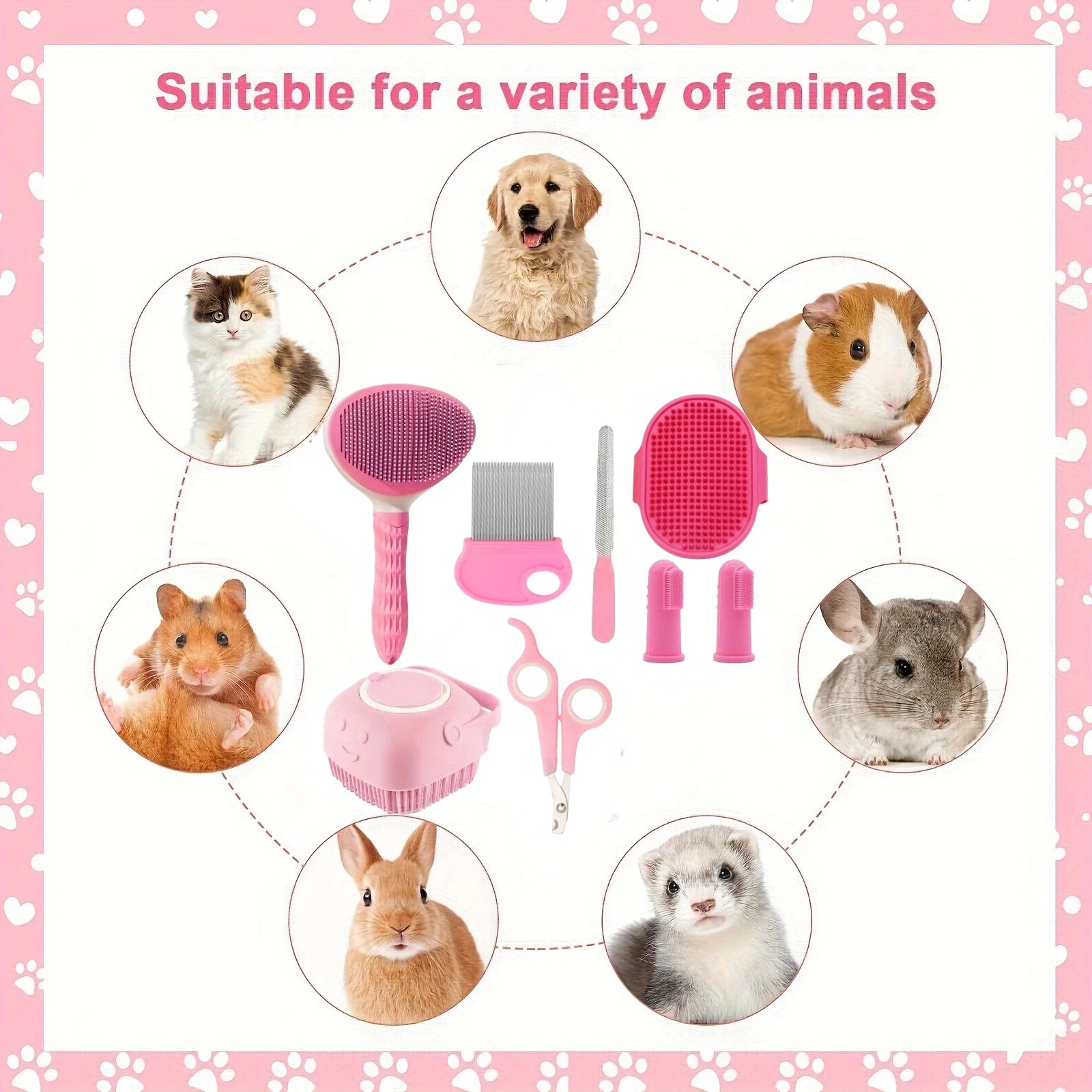 8Pcs Cat Grooming Kit with Self-Cleaning Slicker Brush, Nail Clippers, Comb & Dental Care - Cat Brush for Shedding and Grooming