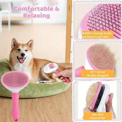 8Pcs Cat Grooming Kit with Self-Cleaning Slicker Brush, Nail Clippers, Comb & Dental Care - Cat Brush for Shedding and Grooming
