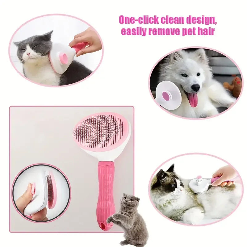 8Pcs Cat Grooming Kit with Self-Cleaning Slicker Brush, Nail Clippers, Comb & Dental Care - Cat Brush for Shedding and Grooming